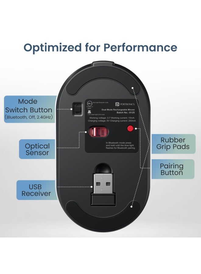 بورترونيكس Portronics Key11 Combo Rechargeable Wireless Keyboard and Mouse Set, Bluetooth 5.3&2.4GHz Wireless,Type-C Fast Charging,Gradient Keys, Noiseless Typing, High Precision Mouse, for PC&Laptop(Blue) - Image 4